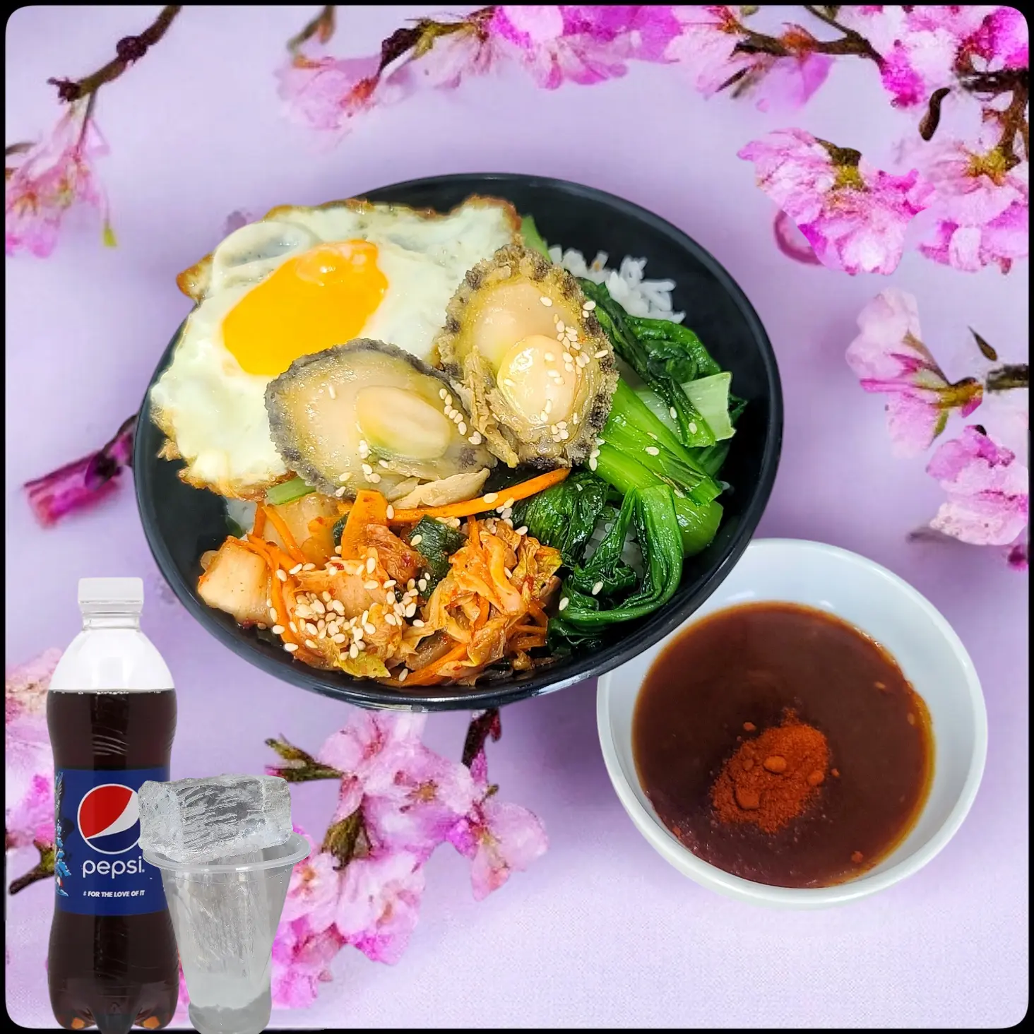 Hình ảnh Cơm trộn bào ngư kim chi + trứng 