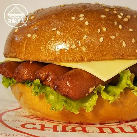 Hình ảnh Hamburger Xúc xích + Trứng + Pho mai lát
