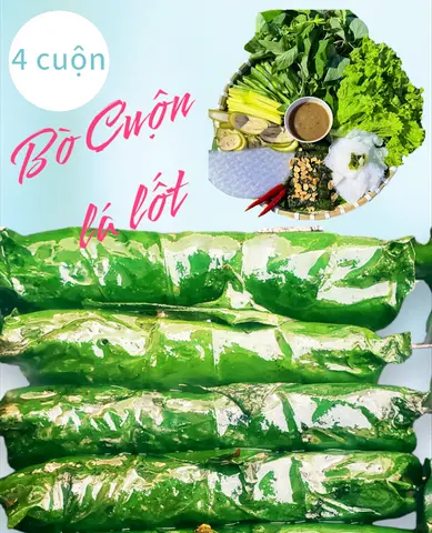 Hình ảnh 4 cuộn bò cuốn lá lốt( thịt thêm không rau bánh tráng)