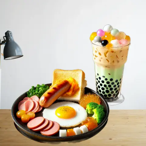 Hình ảnh COMBO ĂN SÁNG VUI VẺ- 1 BÁNH MÌ CHẢO ỐP LA + 1 Trà sữa full topping 700ml ngẫu nhiên