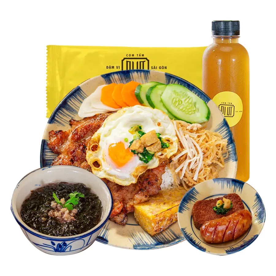 Hình ảnh Combo Cơm sườn full topping + Canh + Khăn + Nước tùy chọn