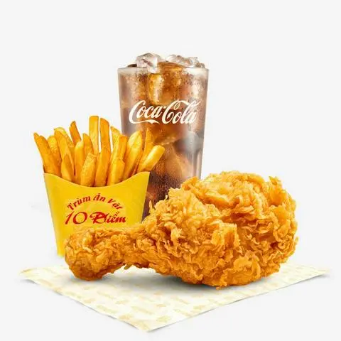 Hình ảnh 1 đùi gà xù giòn - khoai tây - 1 ly coca tươi