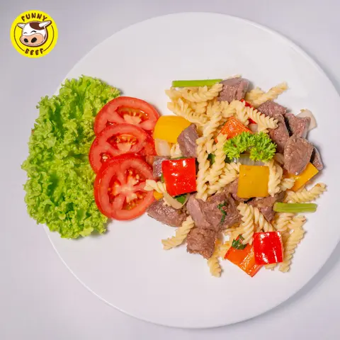 Hình ảnh Nui lúc lắc (100gr bò mỹ) (fusilli and shaking beef)