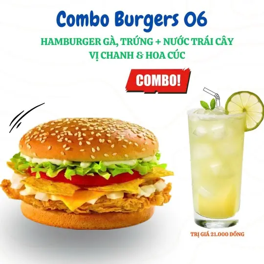 Hình ảnh Combo tặng kèm nước: Hamburger gà trứng