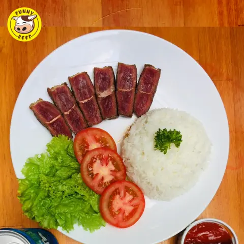 Hình ảnh Cơm bò beefsteak (100gr bò mỹ) (steamed rice and beefsteak)