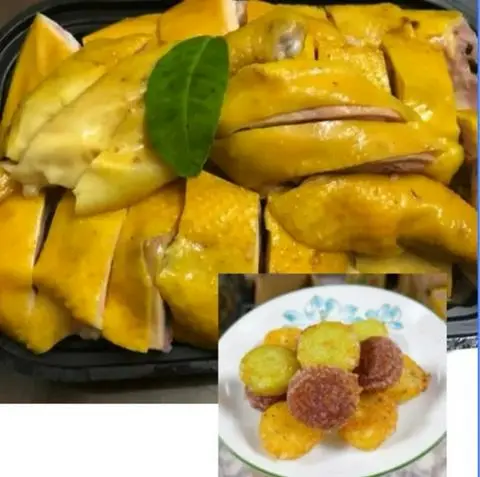 Hình ảnh 1 con gà hấp Mía không đầu + 6 miếng xôi chiên