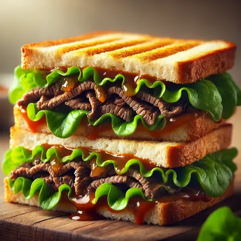 Hình ảnh Sandwich Bò Lát Áp Chảo Sốt Kem Rau Mùi 2 Tầng