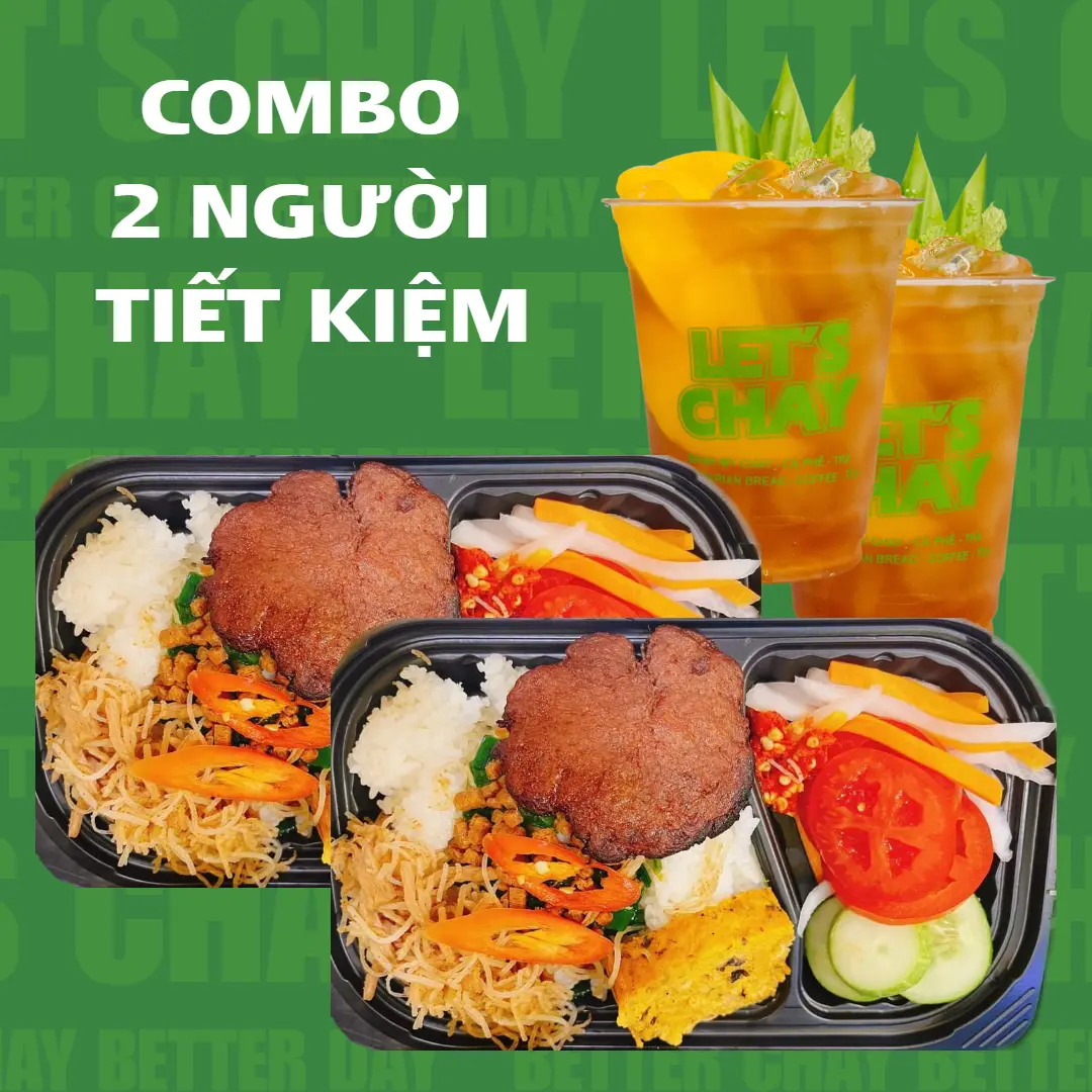 Hình ảnh COMBO 2 cơm tấm sườn bì chả chay + 2 trà đào