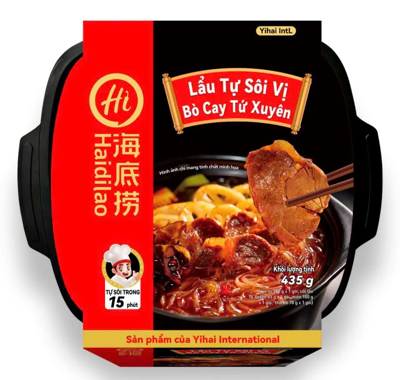 Hình ảnh Lẩu Tự Sôi Haidilao Bò Cay Tứ Xuyên- hộp to 435g( tự nấu)