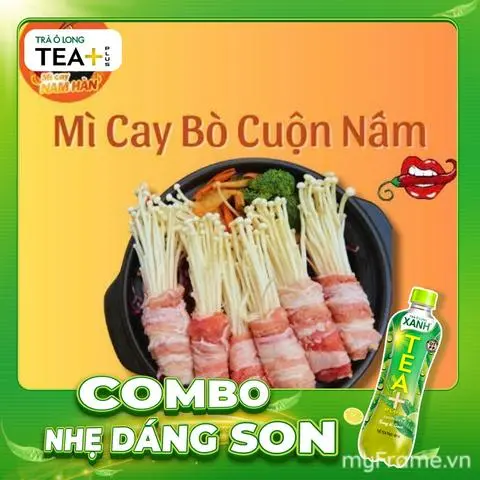 Hình ảnh Combo Mì Cay bò Cuộn Nấm + Olong xanh