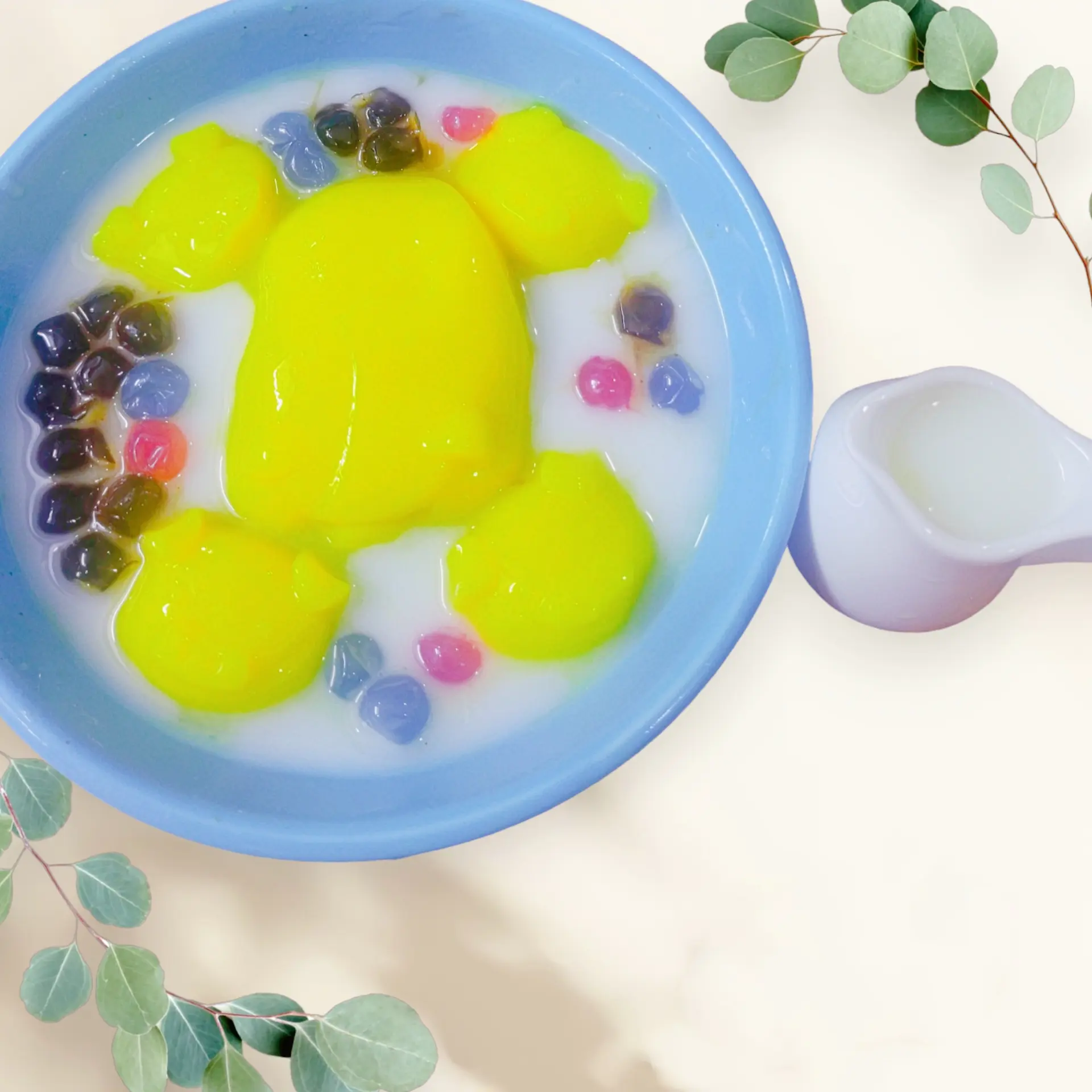 Hình ảnh Chè Pudding Thỏ Heo Trứng, Trân Châu Giòn + Đen, Thủy Tinh