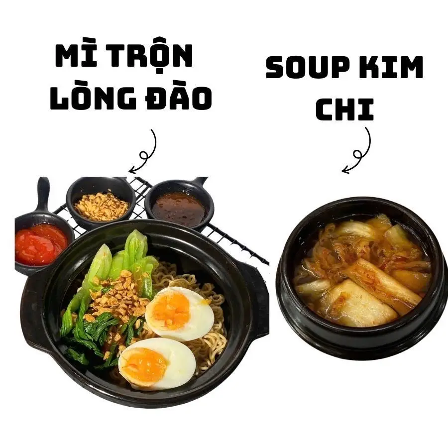 Hình ảnh Mì trộn trứng lòng đào + soup kim chi