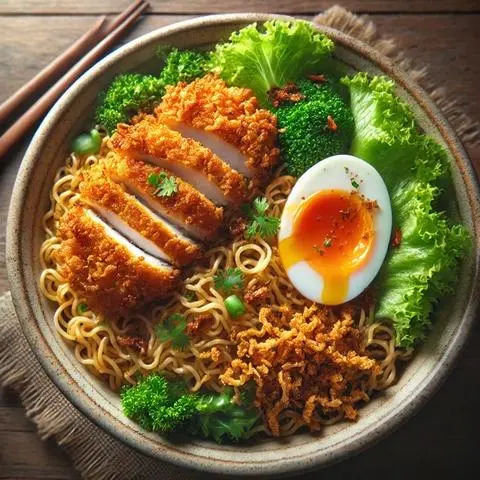 Hình ảnh Mì trộn gà chiên truyền thống