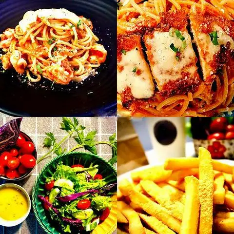 Hình ảnh Couple M Combo : Spaghetti Creamy Tomato Shrimp - Spaghetti Creamy Tomato Chicken - French Fries - Salad