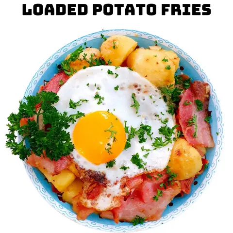 Hình ảnh Loaded fries - Khoai tây chiên kèm trứng ốpla, phô mai, thịt xông khói