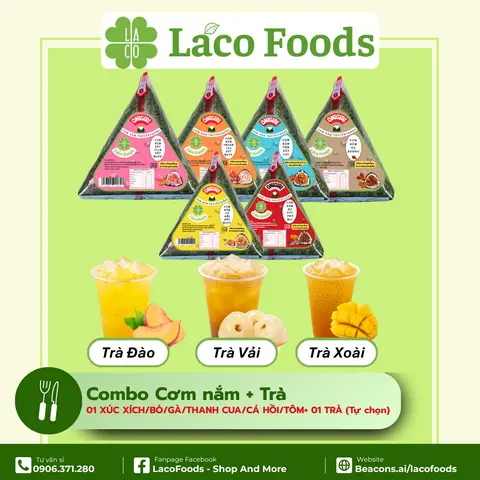 Hình ảnh Combo 1 Cơm Nắm (Tự chọn vị: Thanh cua/Cá Hồi/Gà/Bò/Xúc Xích/Tôm) + 1 Trà (Tự chọn)