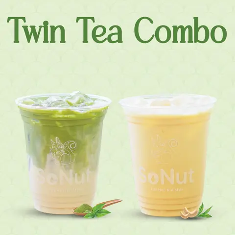 Hình ảnh Twin Tea Combo (1 Nut Matcha size M + 1 Trà Sữa Ôlong Hạt Điều Size M)
