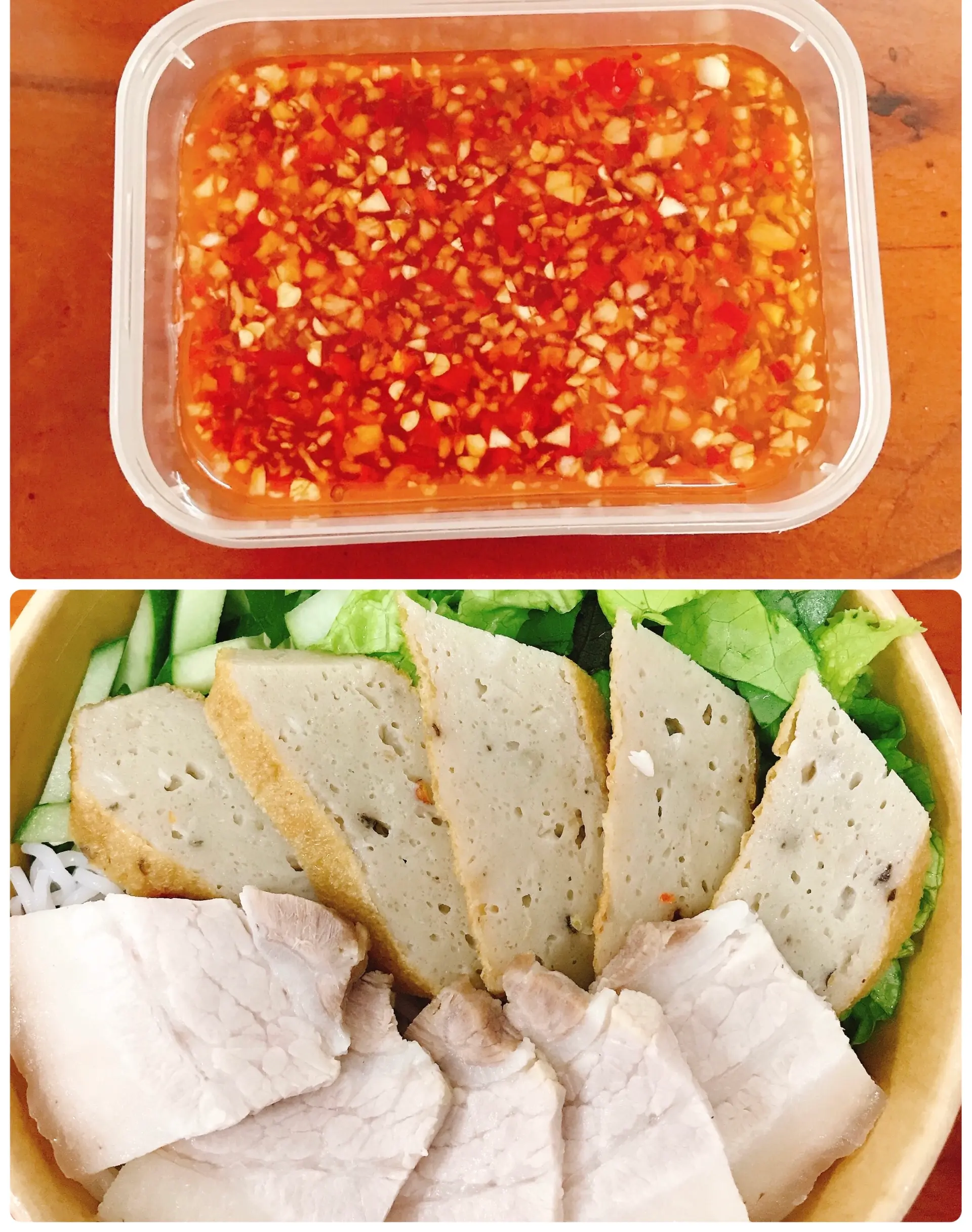 Hình ảnh Bún nước mắm tỏi ớt thịt luộc - chả cá