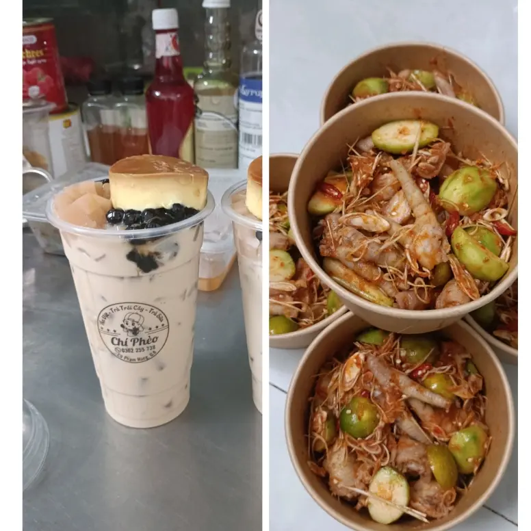 Hình ảnh combo chân gà + trà sữa 