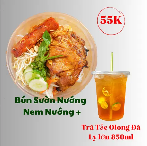 Hình ảnh Bún sườn nướng - nem nướng - trà tắc ô long