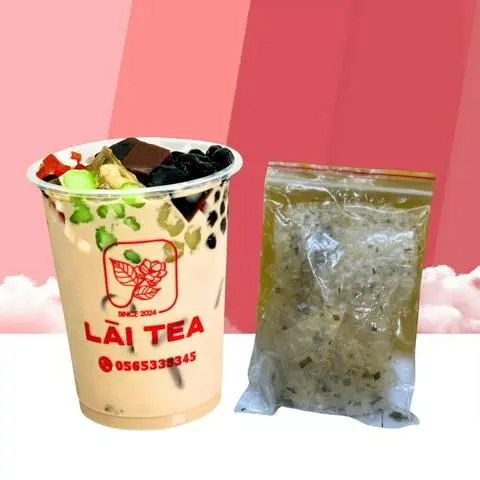 Hình ảnh Combo Trà sữa truyền thống full topping + Bánh tráng mỡ hành chill