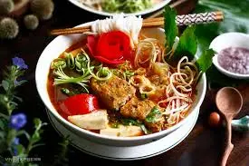 Hình ảnh Bún - riêu cua - chả cây - thịt - huyết - cà chua - đậu
