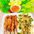 Hình ảnh Bánh hỏi cuốn thịt xiên nướng