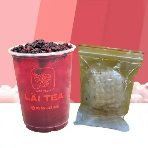 Hình ảnh Combo Trà dâu + bánh tráng muối tỏi chill