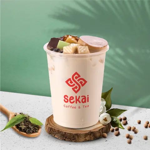 Hình ảnh [ DEAL 48K ] Combo Trà sữa full topping L + Trà sữa Olong M