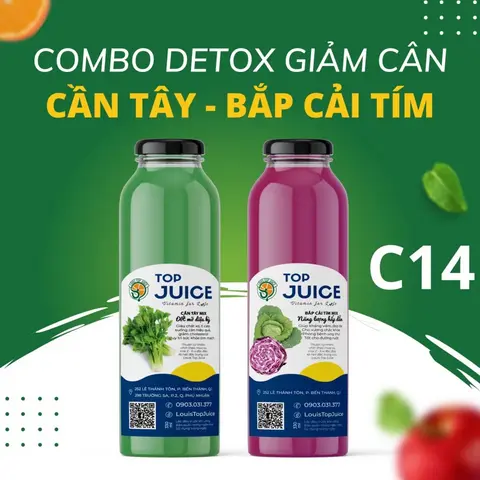 Hình ảnh 2 chai detox giảm cân: 1 cần tây - 1 bắp cải tím