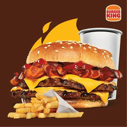 Hình ảnh Combo Burger 2 Miếng Bò Phô Mai & Thịt Xông Khói Xốt BBQ