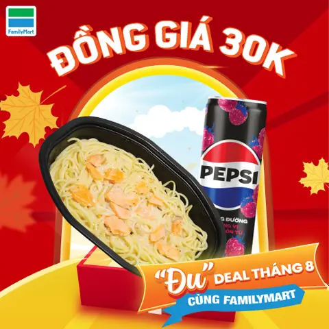 Hình ảnh Combo Mì Ý Cá Hồi Xốt Kem Fmj 250G (Menu 247) + Pepsi Phúc Bồn Tử Không Calo 320Ml