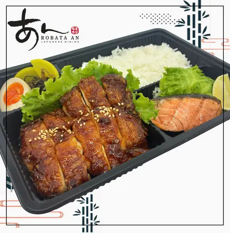 Hình ảnh Cơm hộp đặc biệt gà sốt teriyaki và cá hồi nướng muối - Teriyaki chicken with grilled salted salmon bento