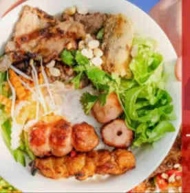 Hình ảnh Bún nước tương nem nướng - chả giò đậu hũ