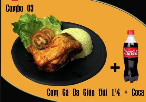 Hình ảnh Combo 3 - Cơm gà da giòn sốt truyền thống góc 1/4 + Coca