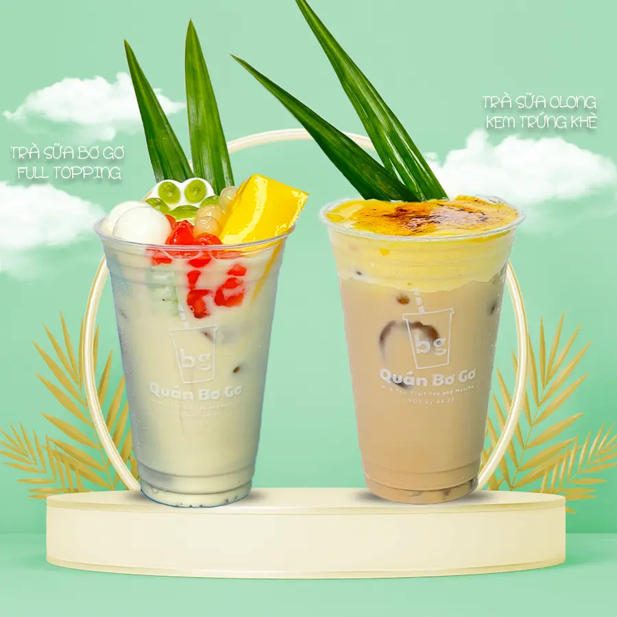 Hình ảnh 1 Trà Sữa Bơ Gơ Full Topping (L) - 1 Trà Sữa Ô Long Kem Cheese (M)