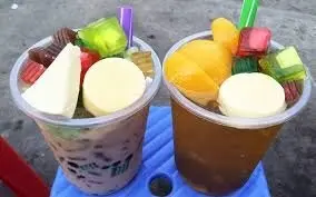 Hình ảnh Trà sữa - bánh flan - phô mai tươi