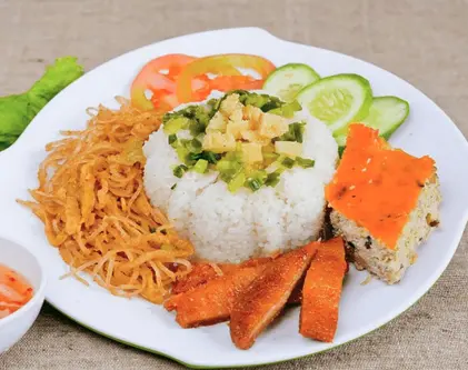 Hình ảnh Cơm sườn bì chả chay