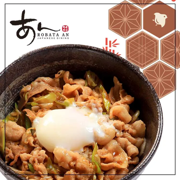 Hình ảnh Cơm tô thịt heo xào và trứng lòng đào /Garlic stir fried pork Rice Bowl