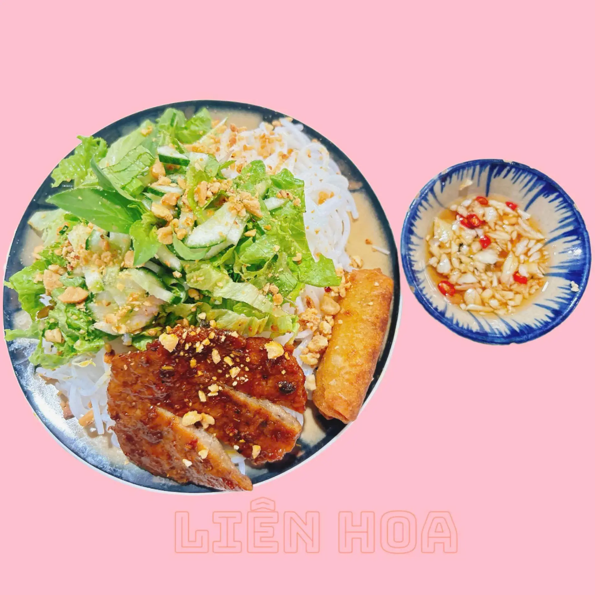 Hình ảnh Bún thịt nướng chả giò chay