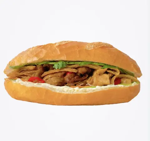 Hình ảnh Bánh mì pate - bi - sườn non xé sợi chiên giòn - nước mắm chay