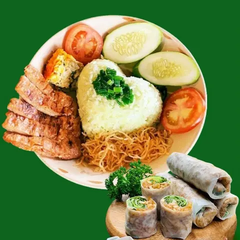 Hình ảnh Cơm sườn bì chả chay - Bì cuốn chay