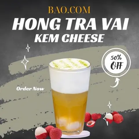Hình ảnh Hồng trà vải kem sữa