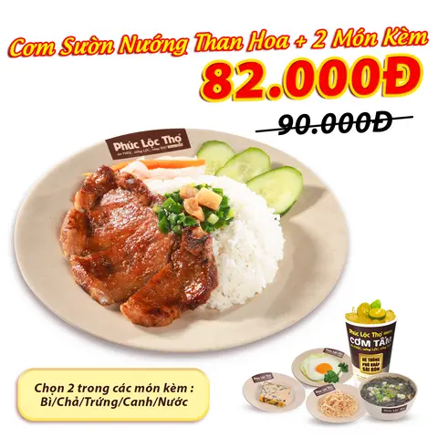 Hình ảnh Cơm Sườn Nướng Than Hoa + 2 Món