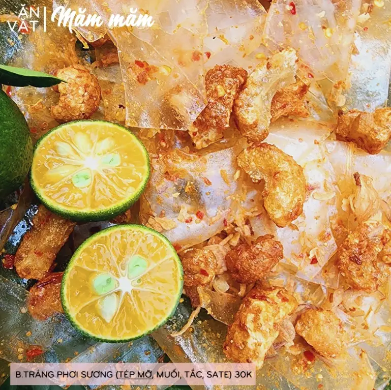 Hình ảnh Bánh tráng phơi sương (tép mỡ, muối, tắc, sate)
