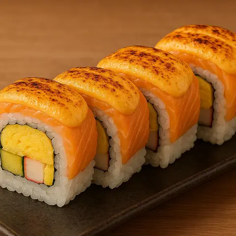 Hình ảnh R02 - Cơm cuộn cá hồi sốt trứng cá tuyết - Salmon mentai mayo roll