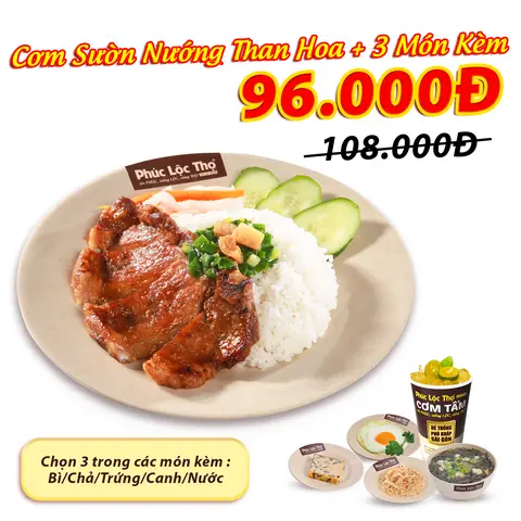 Hình ảnh Cơm Sườn Nướng Than Hoa + 3 Món