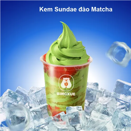 Hình ảnh Kem sundae đào - matcha