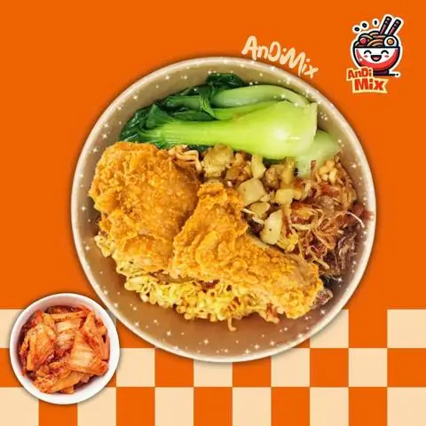 Hình ảnh Mì trộn gà rán tóp mỡ kim chi