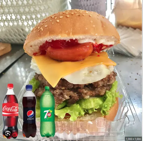 Hình ảnh Combo burger bò trứng phô mai - nước ngọt